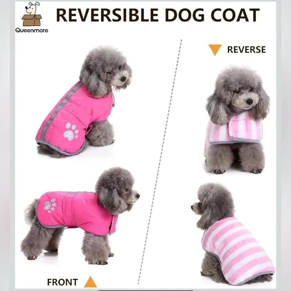 Cold Weather Dog Coats Reversible Fleece Vest Waterproof Large Pink